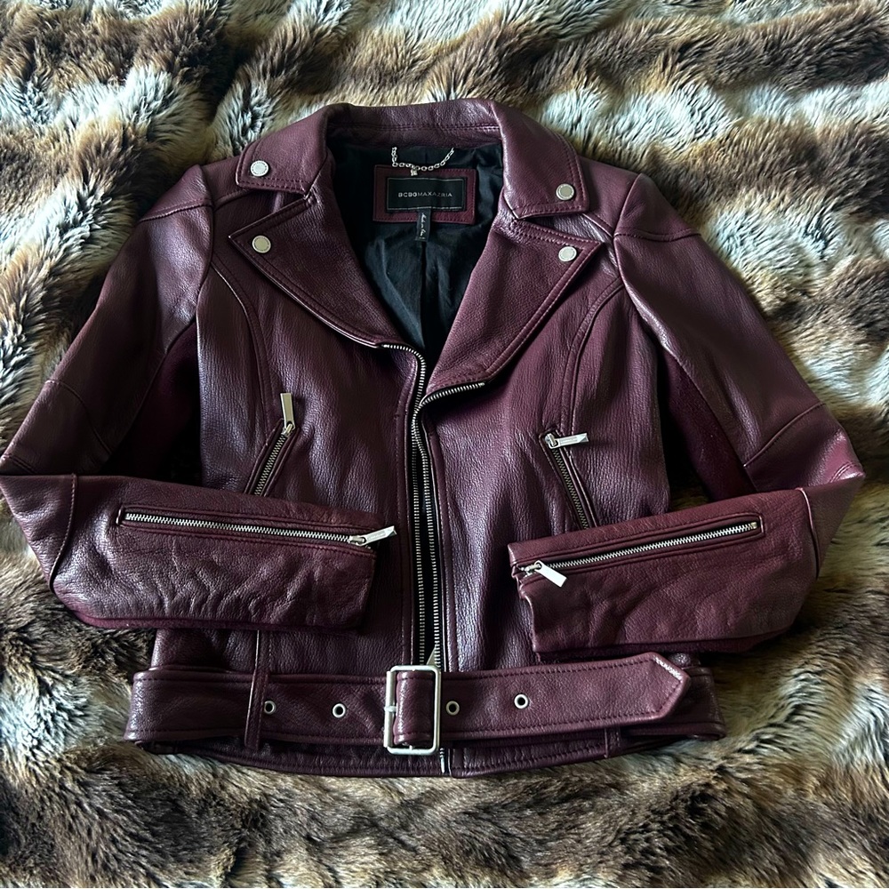 BCBG Real Leather Moto Jacket